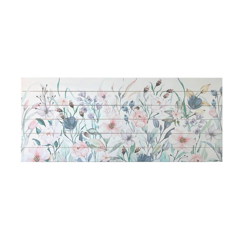 19" x 45" Garden Print on Planked Wood Wall Sign Panel Pink - Gallery 57