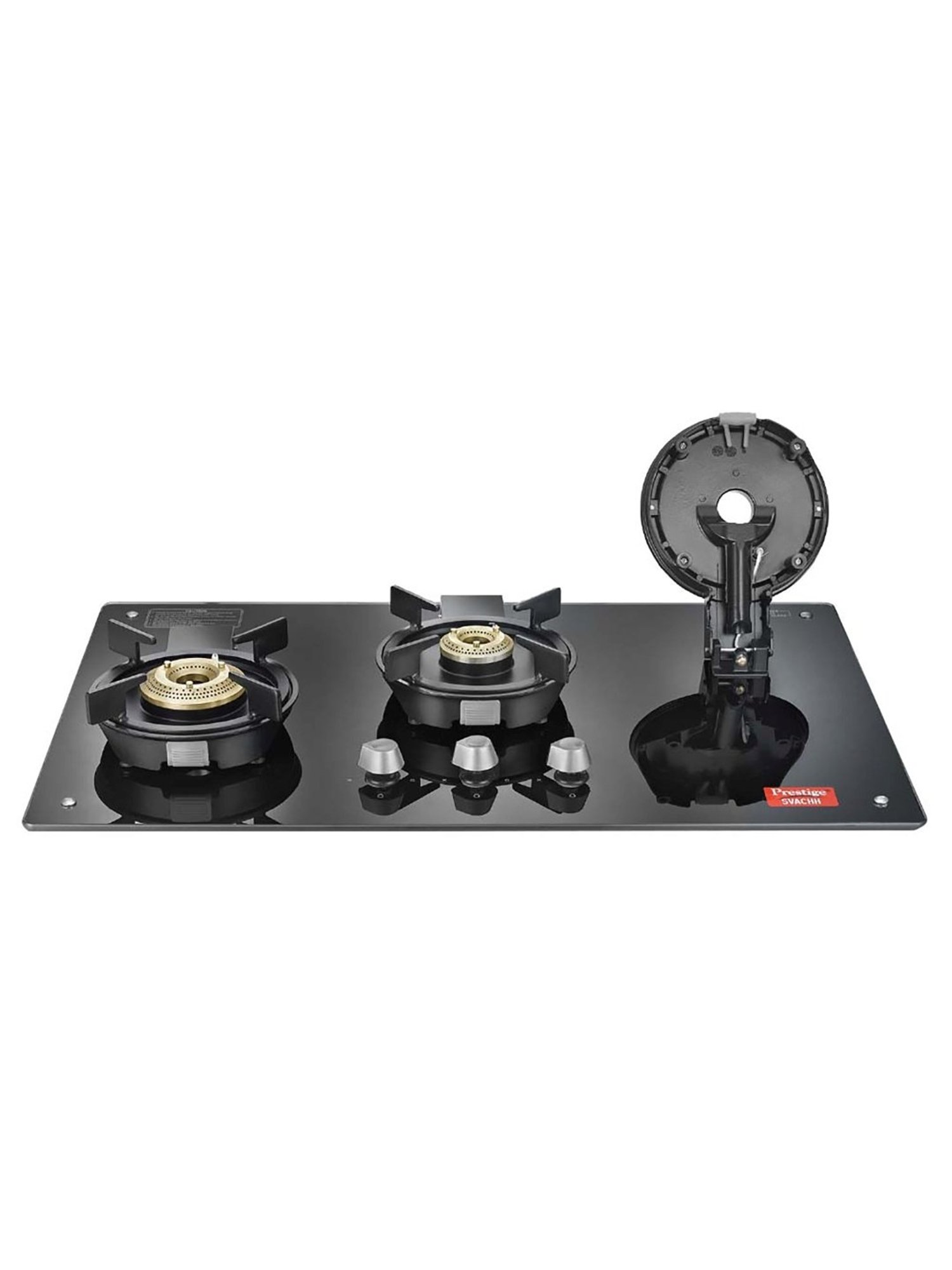 Prestige Svachh Hob PSVH 03 AI Black Glass Multi Spark Ignition System Stove With 3 Brass Burners