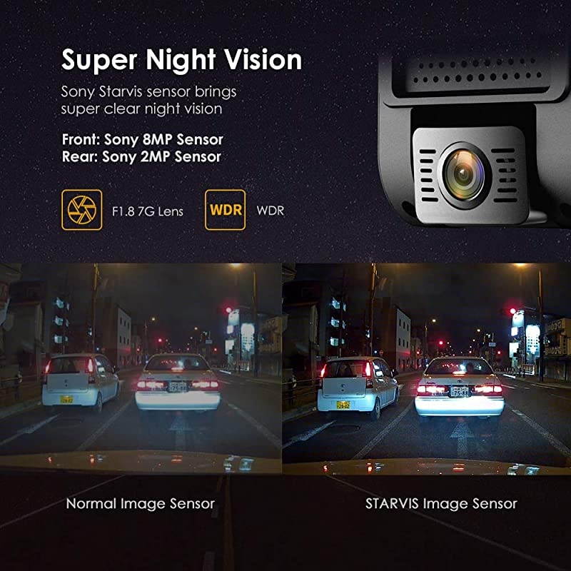 A129 Pro Duo 4K Dual Dash Cam 3840 x 2160P Ultra HD 4K Front and 1080P Rear Car WiFi Dash Camera Sony 8MP Sensor GPS Buffered Parking Mode GSensor Motion Detection WDR Loop Recording