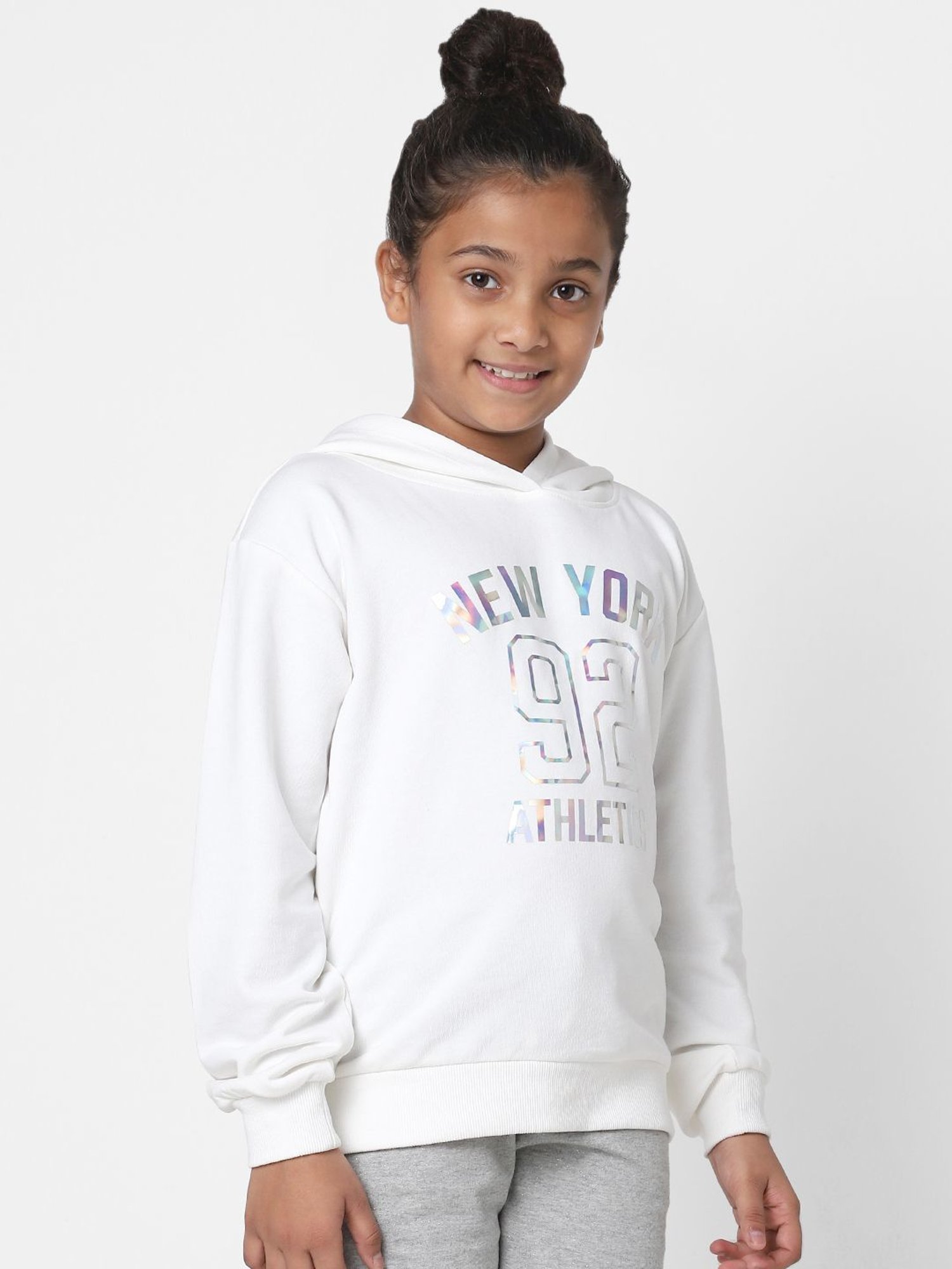KIDS ONLY White Printed Full Sleeves Sweatshirt