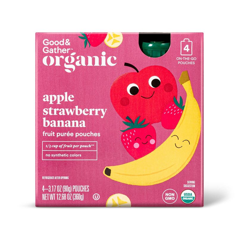 Organic Apple Strawberry Banana Fruit Pouches - 4ct - Good & Gather™