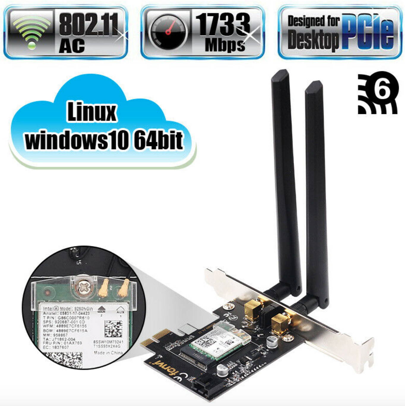 3000Mbps Intel AX200 wifi 6 PCIE Card 802.11ax PCI WiFi Bluetooth 5.1 PC adapter