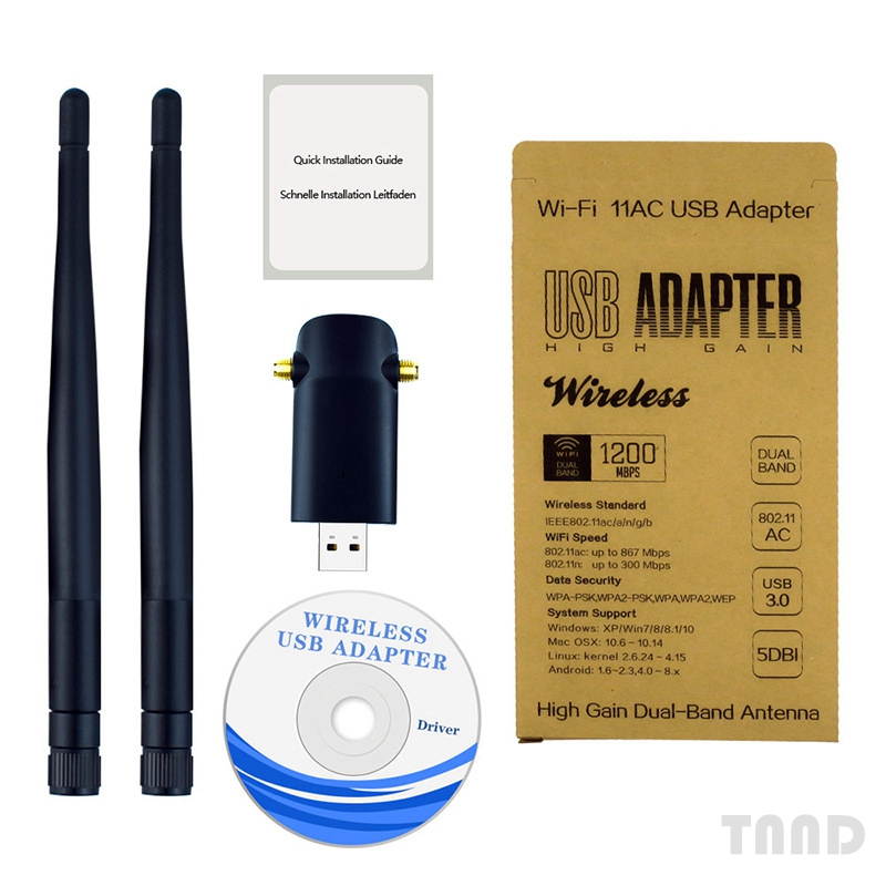 Wireless USB WiFi adapter  802.11AC 1200Mbps dual 5Dbi antenna 5G/2.4G WiFi USB for desktop laptop MAC windows 10/8/8.1/7/vista/XP/MAC 10.6/10.13 wifi USB computer network adapter
