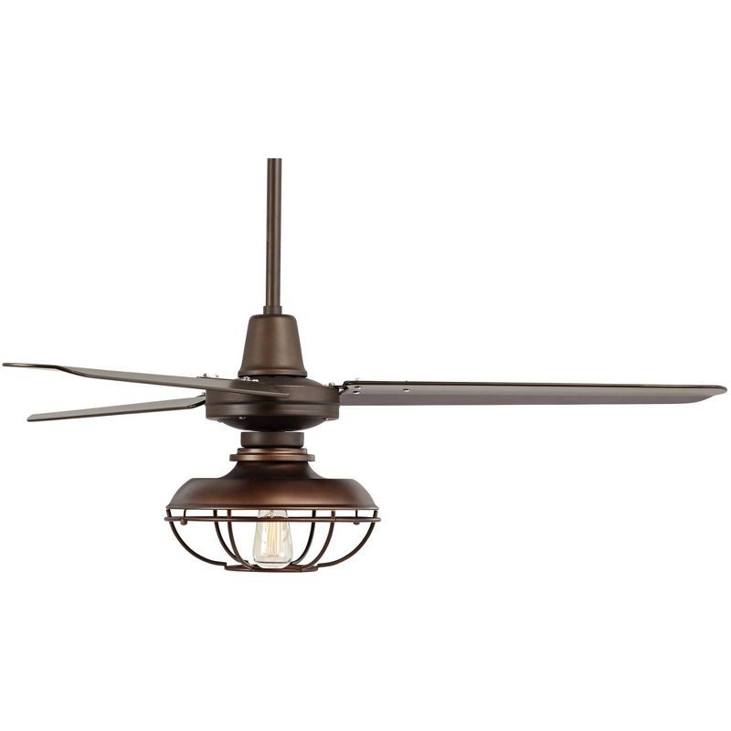 52" Casa Vieja Industrial Outdoor Ceiling Fan with Light LED Dimmable Remote Bronze Cage Damp Rated for Patio Porch