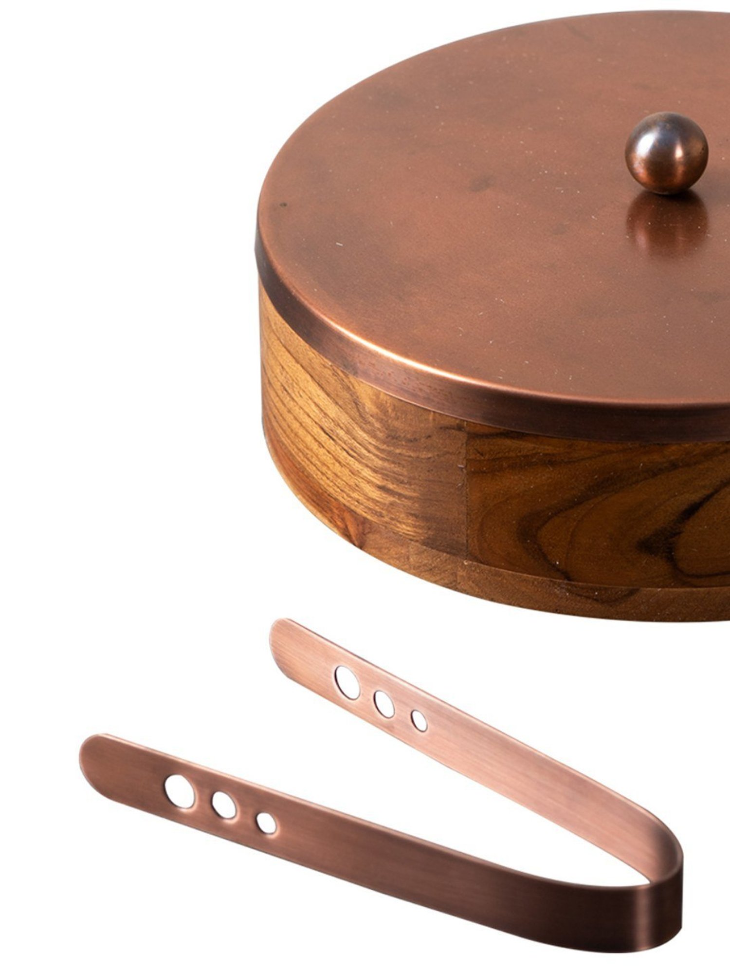 Nestroots Chapati Box Wooden Casserole Box Food Warmer Hotcase Hotpot Roti Box with Copper Tong