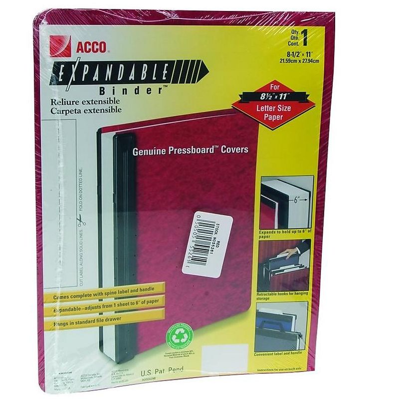 ACCO Expandable Hanging Data Binder 6" Cap Red 55261