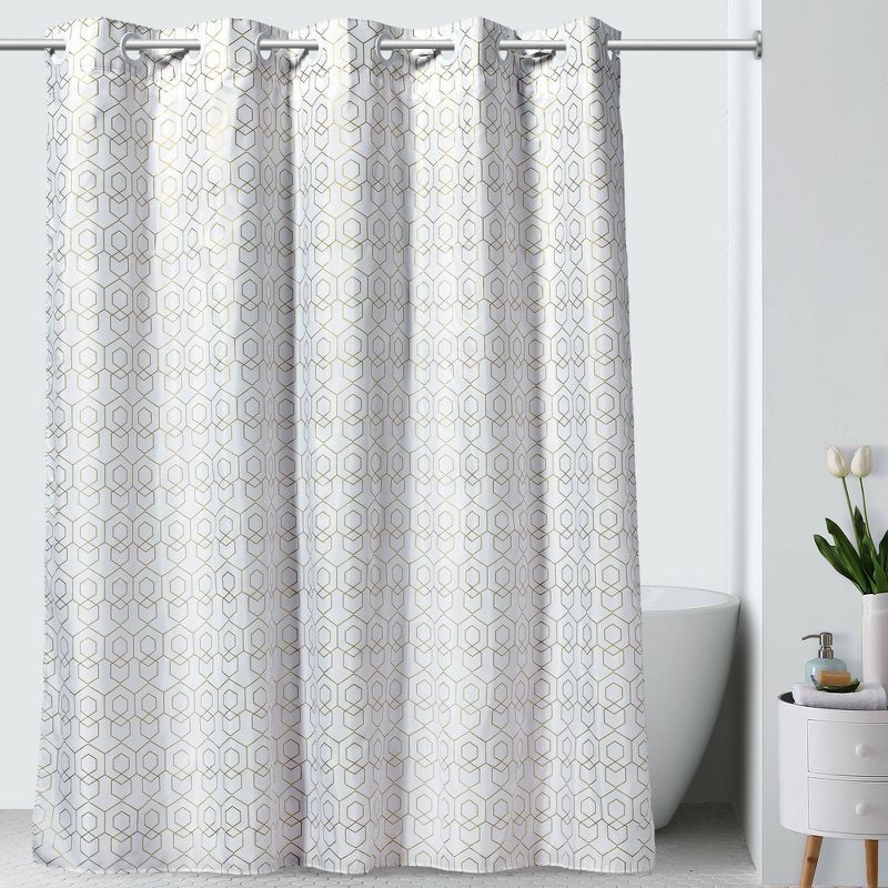 Geo Shower Curtain with Fabric Liner Gold - Hookless