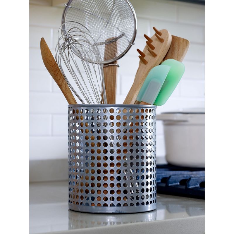 Design Ideas Edison Utensil Cup- Kitchen Utensil Holder - Silver, 5.5" x 5.5" x 6.4"