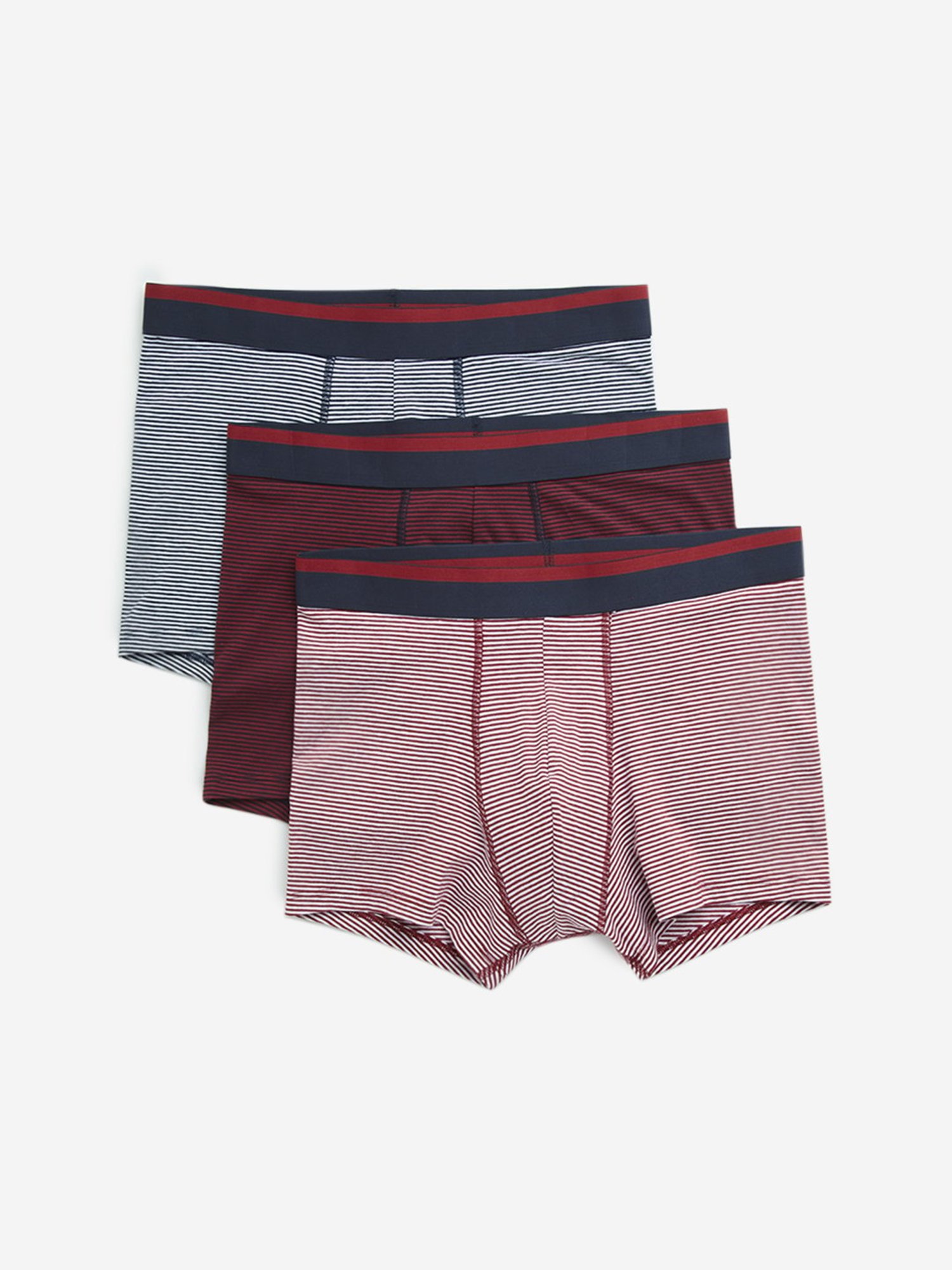WES Lounge by Westside Red Striped Cotton Blend Trunks - Pack of 3
