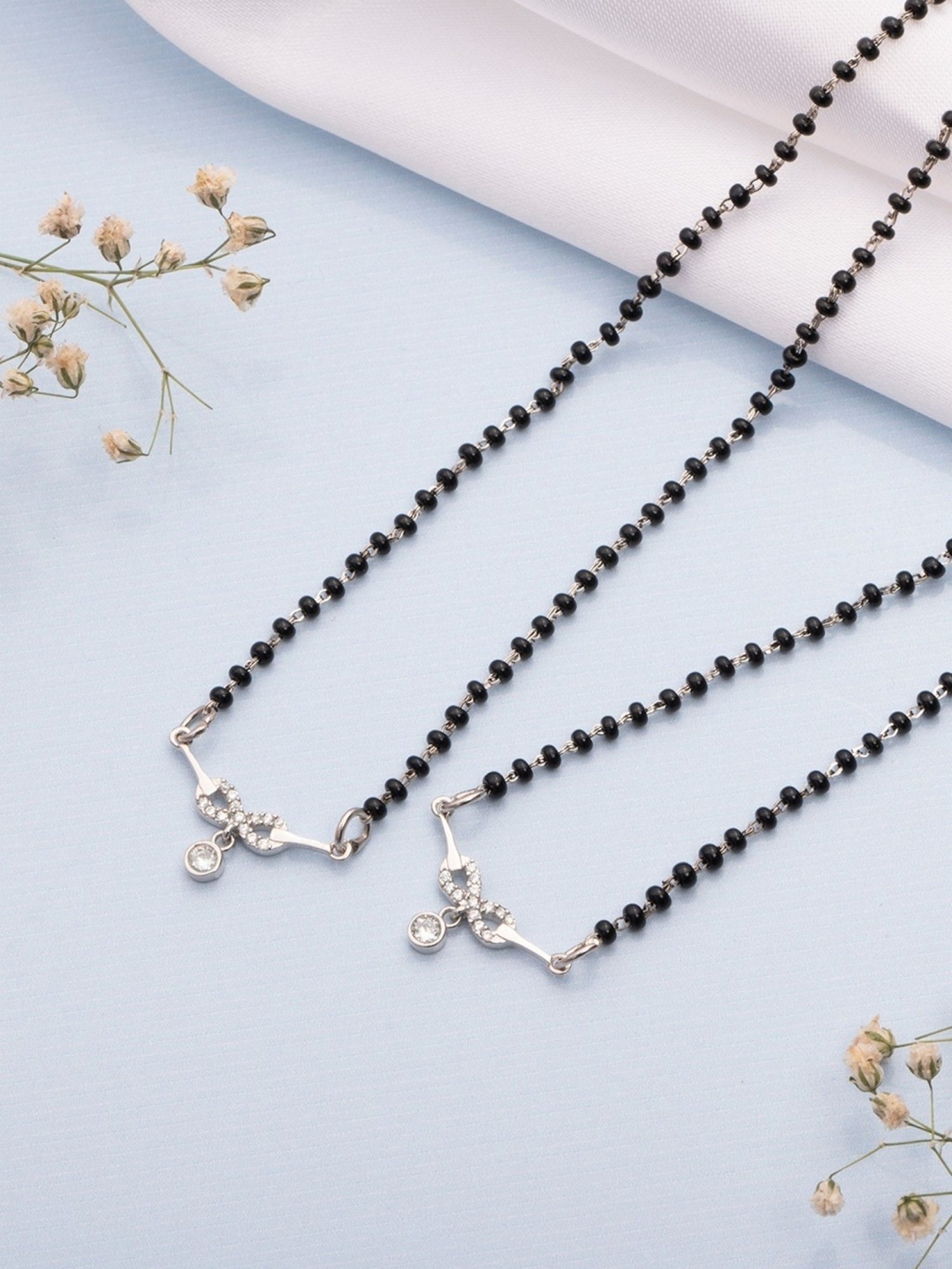 Zavya 925 Sterling Silver Infinity Rhodium Princess Mangalsutra For Women Combo of 2