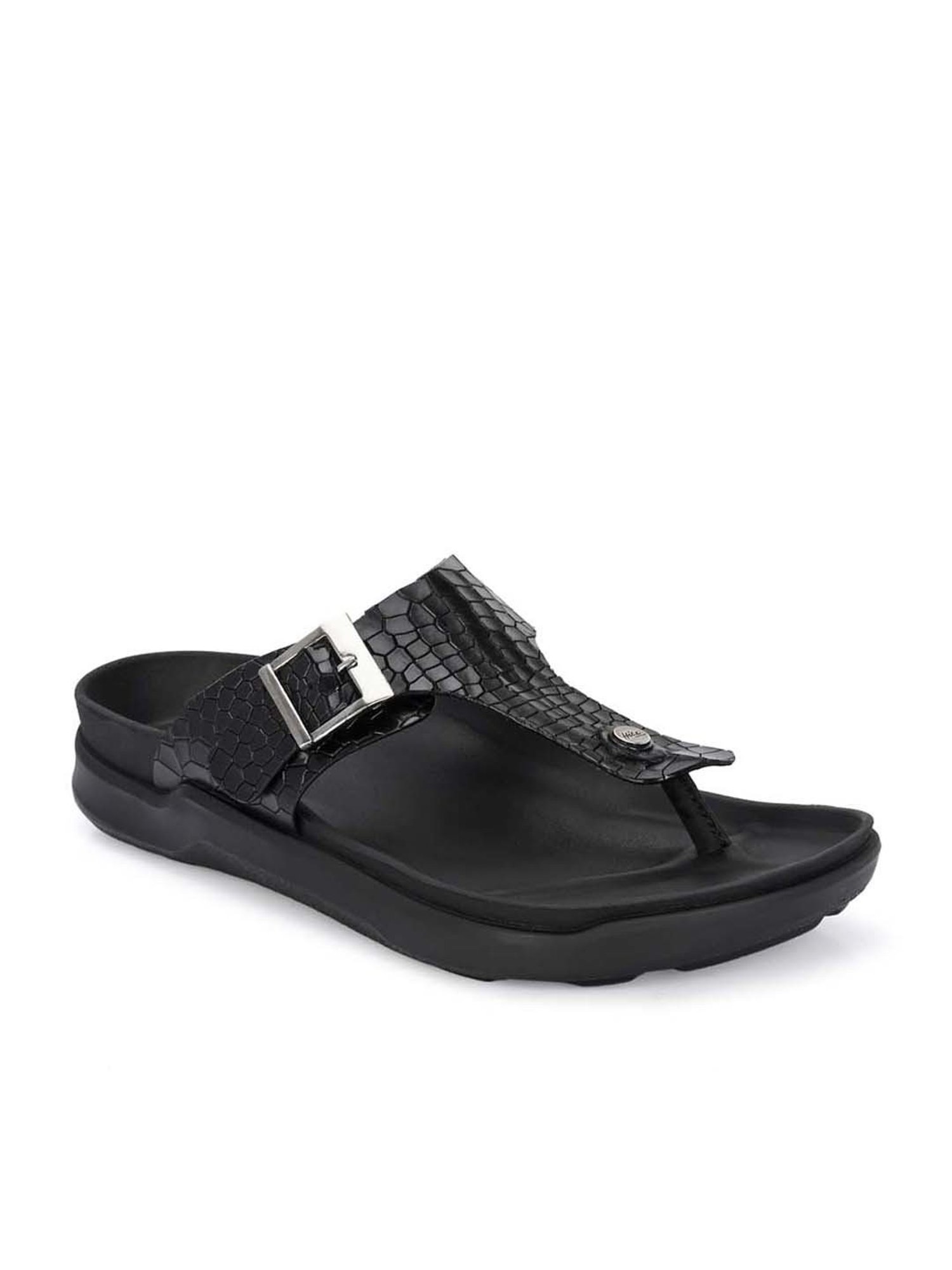 Hitz Men's Black T-Strap Sandals