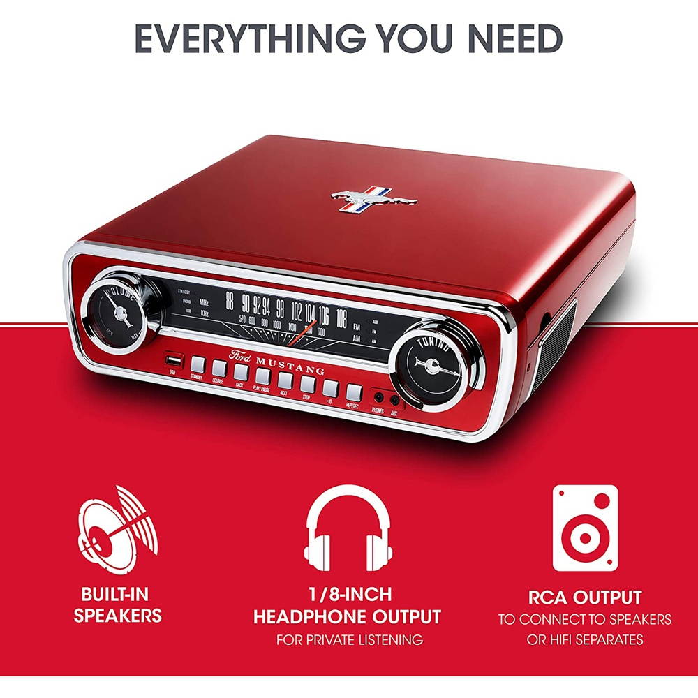Ion Audio Mustang LP 4-in-1 Classic Car-Styles Music Center (Red) - (MUSTANGLPRED)