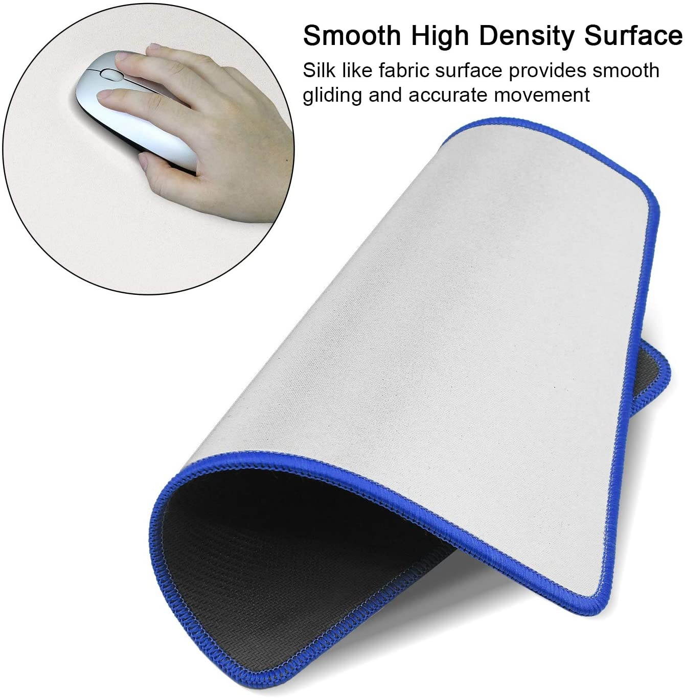 Meffort Inc Precise Gaming Mouse Pad Non-Slip Rubber Pads Stitched Edges Mousepad 9.5 x 7.9 inches - White with Blue Edges