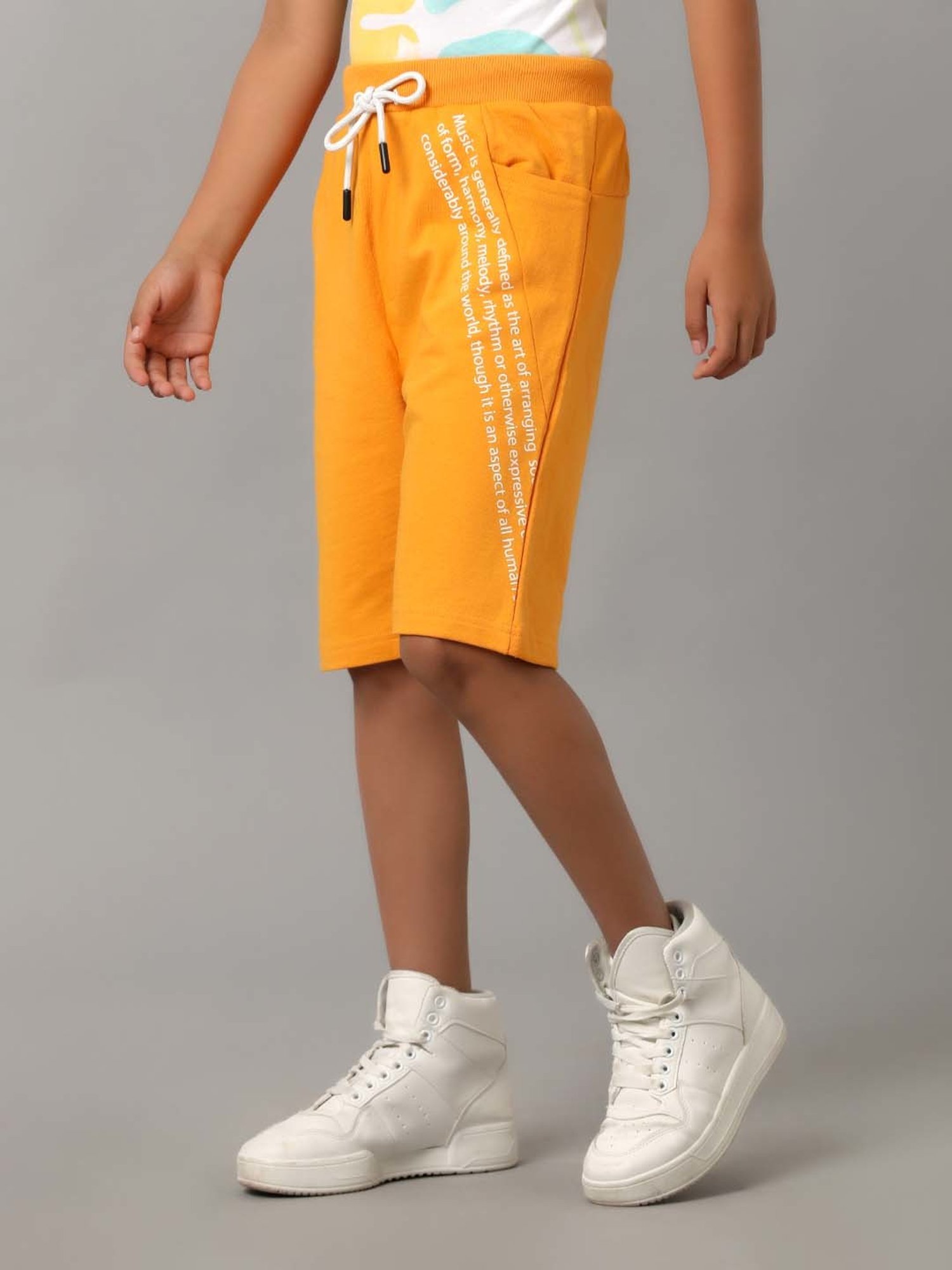 Under Fourteen Only Kids Yellow Cotton Printed Shorts