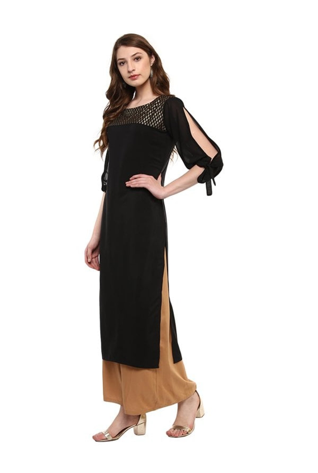 Ziyaa Black Printed Crepe Kurta