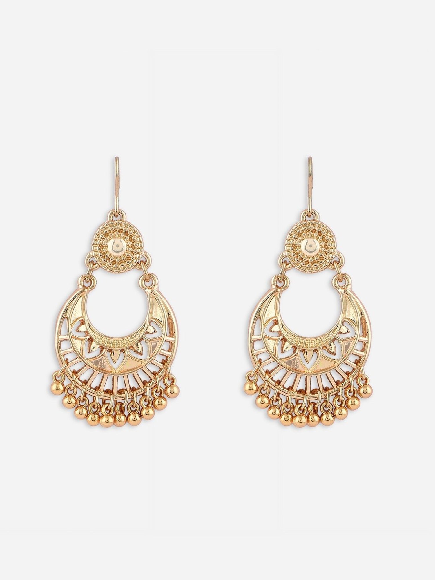 ToniQ Gold-Plated Floral Hook Chand Bali Earrings