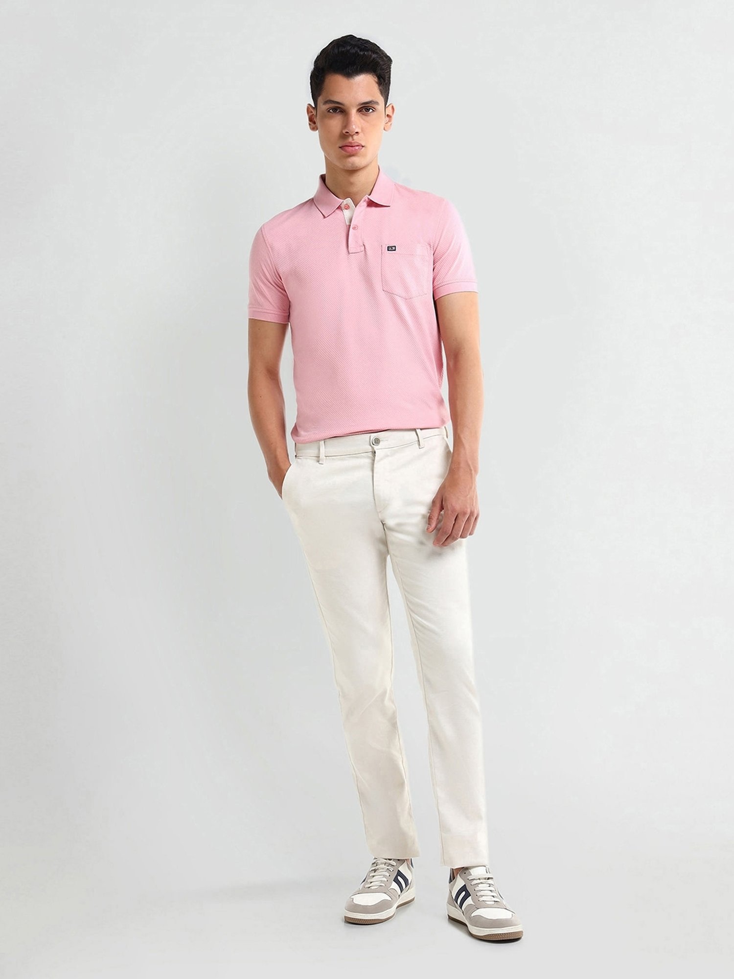 Arrow Pink Regular fit Self Polo T-Shirt
