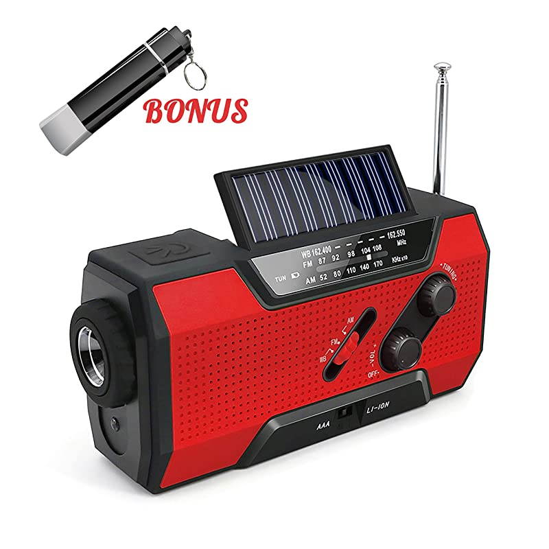 Rechargeable Solar Crank AMFMNOAAWeather Radio with Flashlight2000 mAh Power BankSOS Alarm Reading LampPhone Charger for Tornadoes Hurricanesand Storms