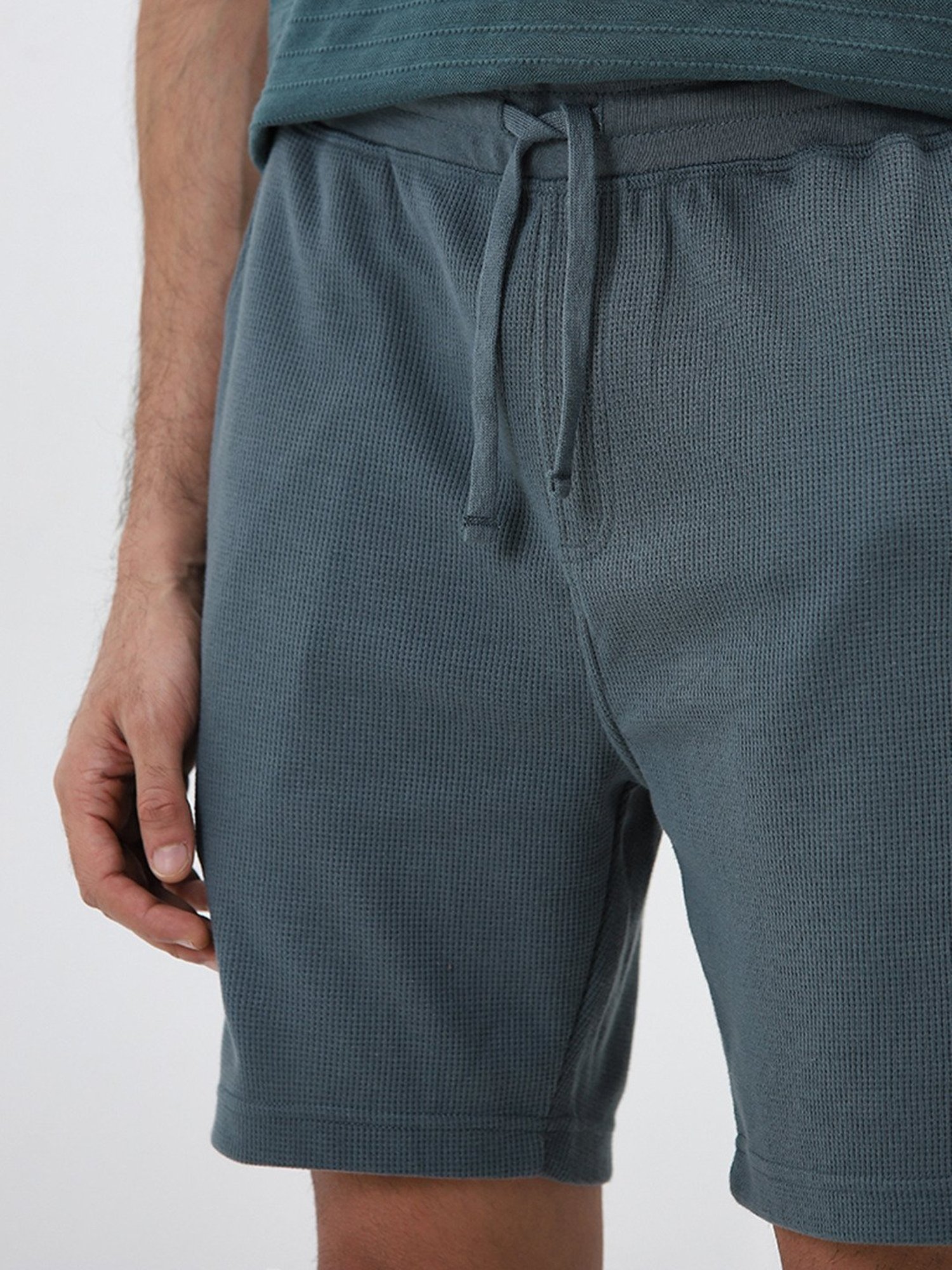 WES Lounge by Westside Dark Sage Relaxed-Fit Cotton Blend Shorts