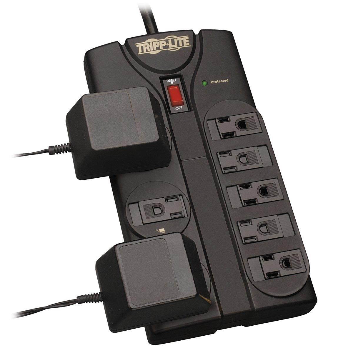 Tripp Lite 8 Outlet Surge Protector Power Strip, 8ft Cord Right Angle Plug, Black, Lifetime Insurance (TLP808B)