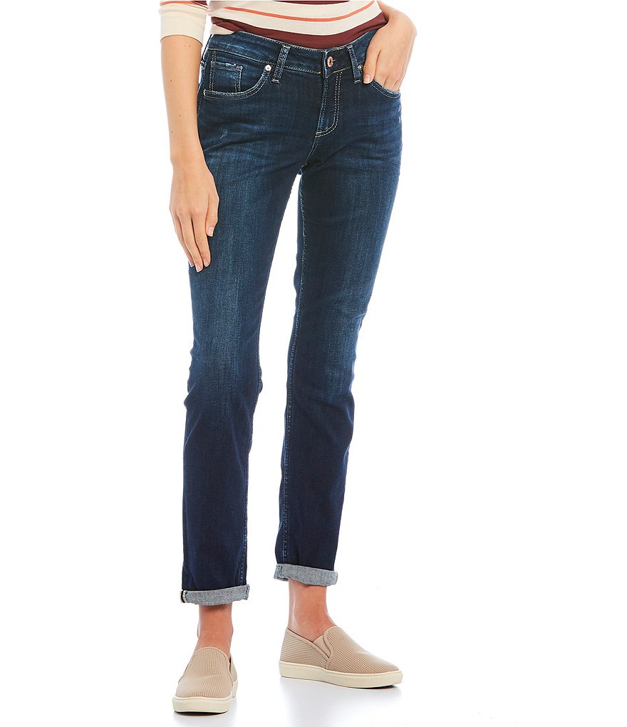 Silver Jeans Co. Rolled Cuff Dark Wash Boyfriend Jeans