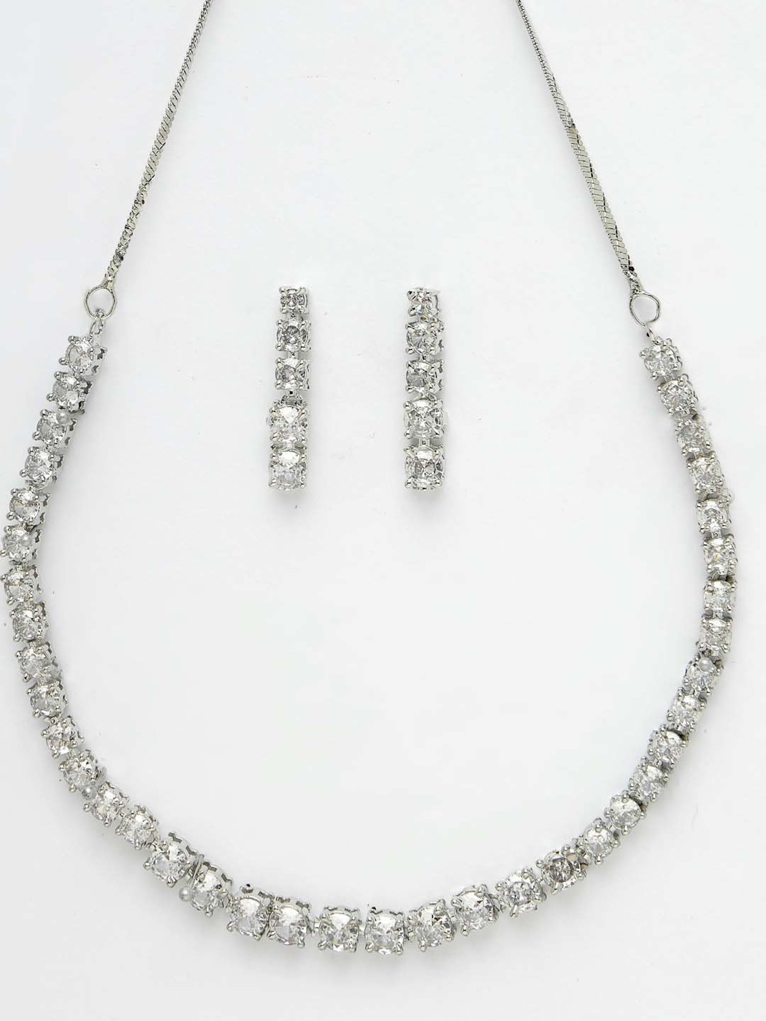 NVR Silver Plated CZ Stone Handcrafted Jewellery Set for Women