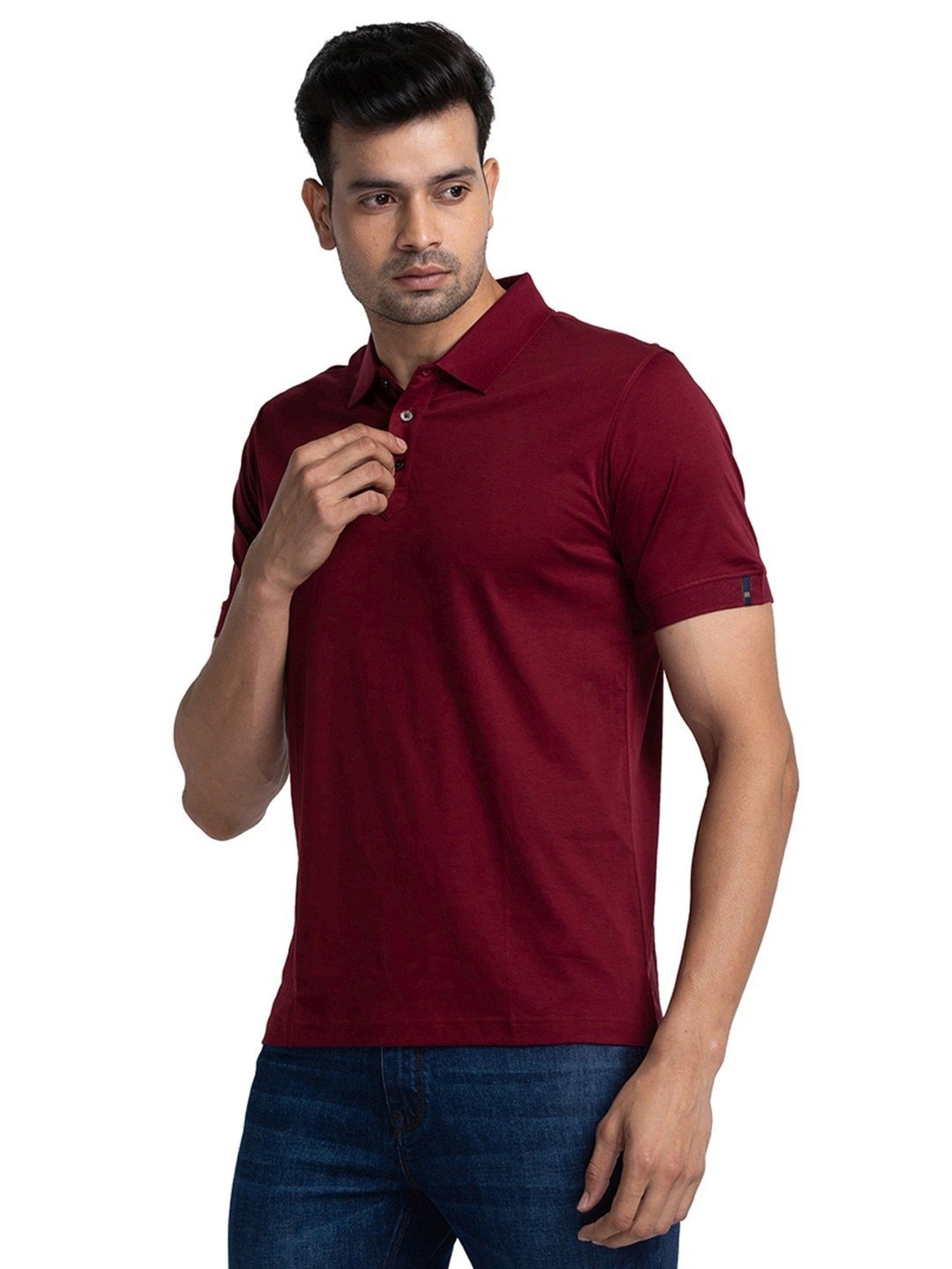 Raymond Maroon Cotton Contemporary Fit Polo T-Shirt