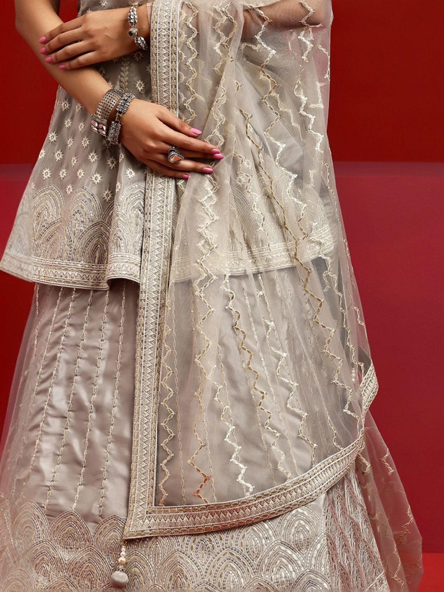 Libas Art Grey Embroidered Lehenga Choli Set With Dupatta