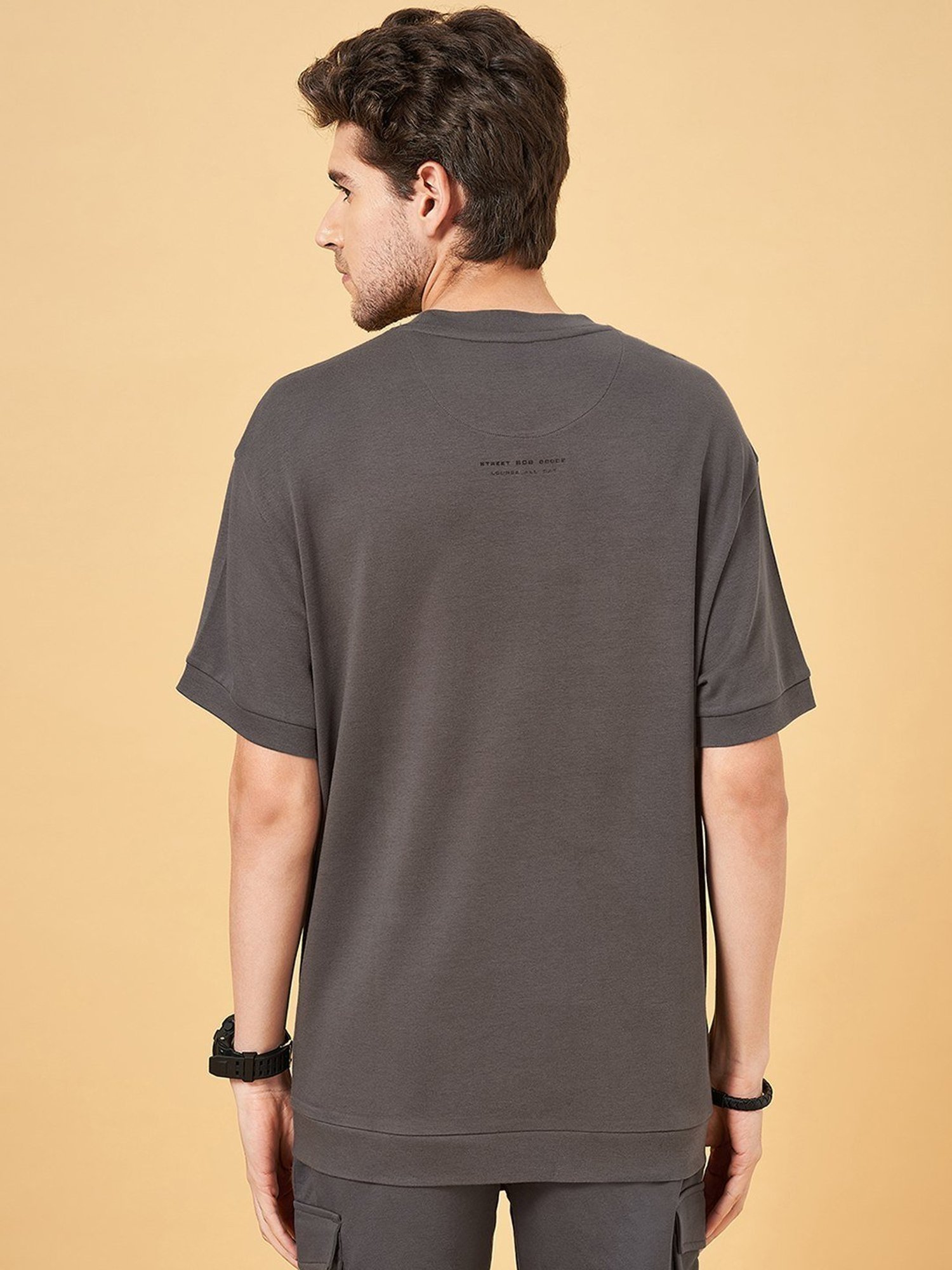 Street 808 By Pantaloons Steel Gray Loose Fit T-Shirt
