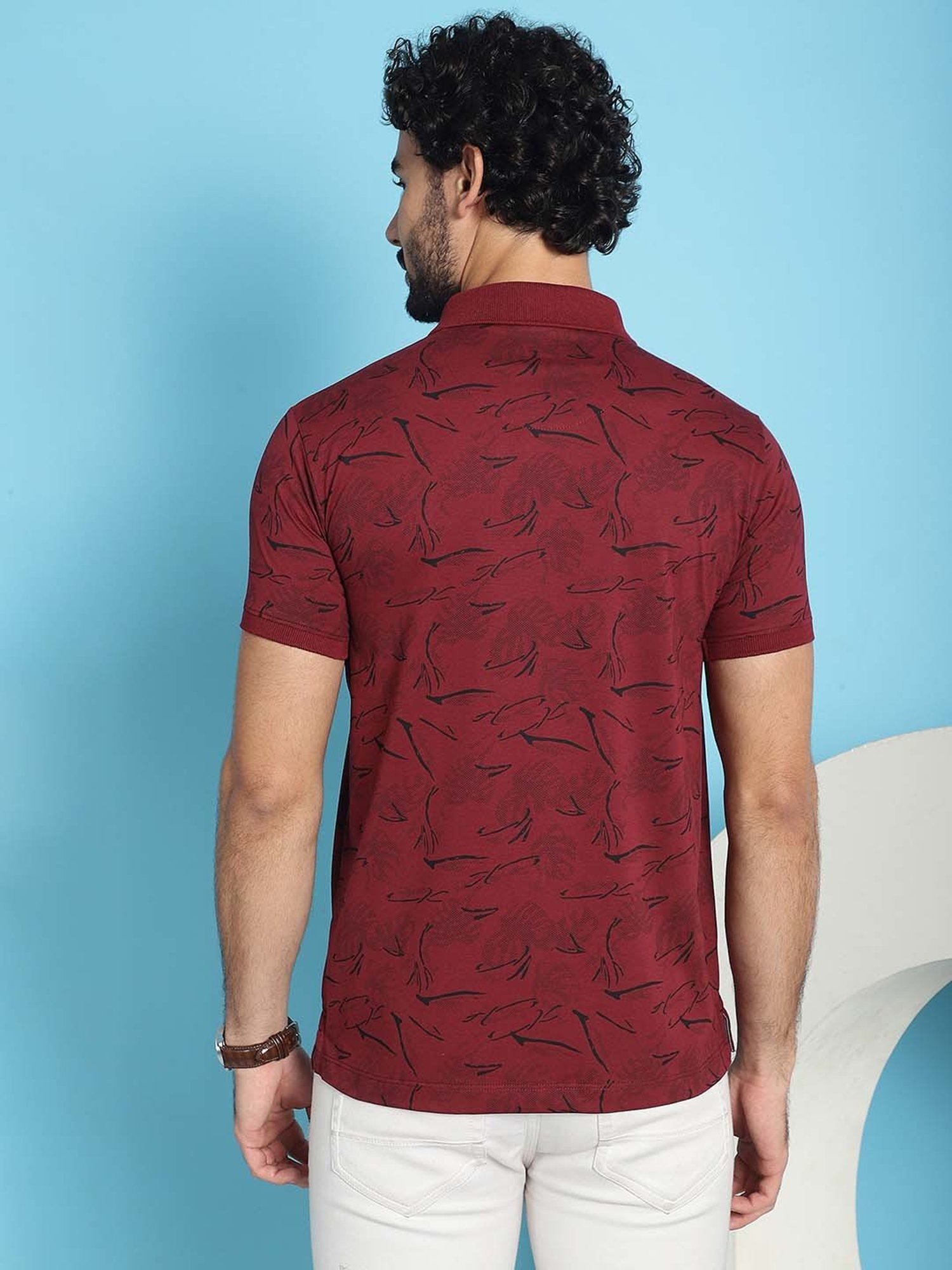 Venitian- Forbidden Clothing Maroon Slim Fit Printed Polo T-Shirt