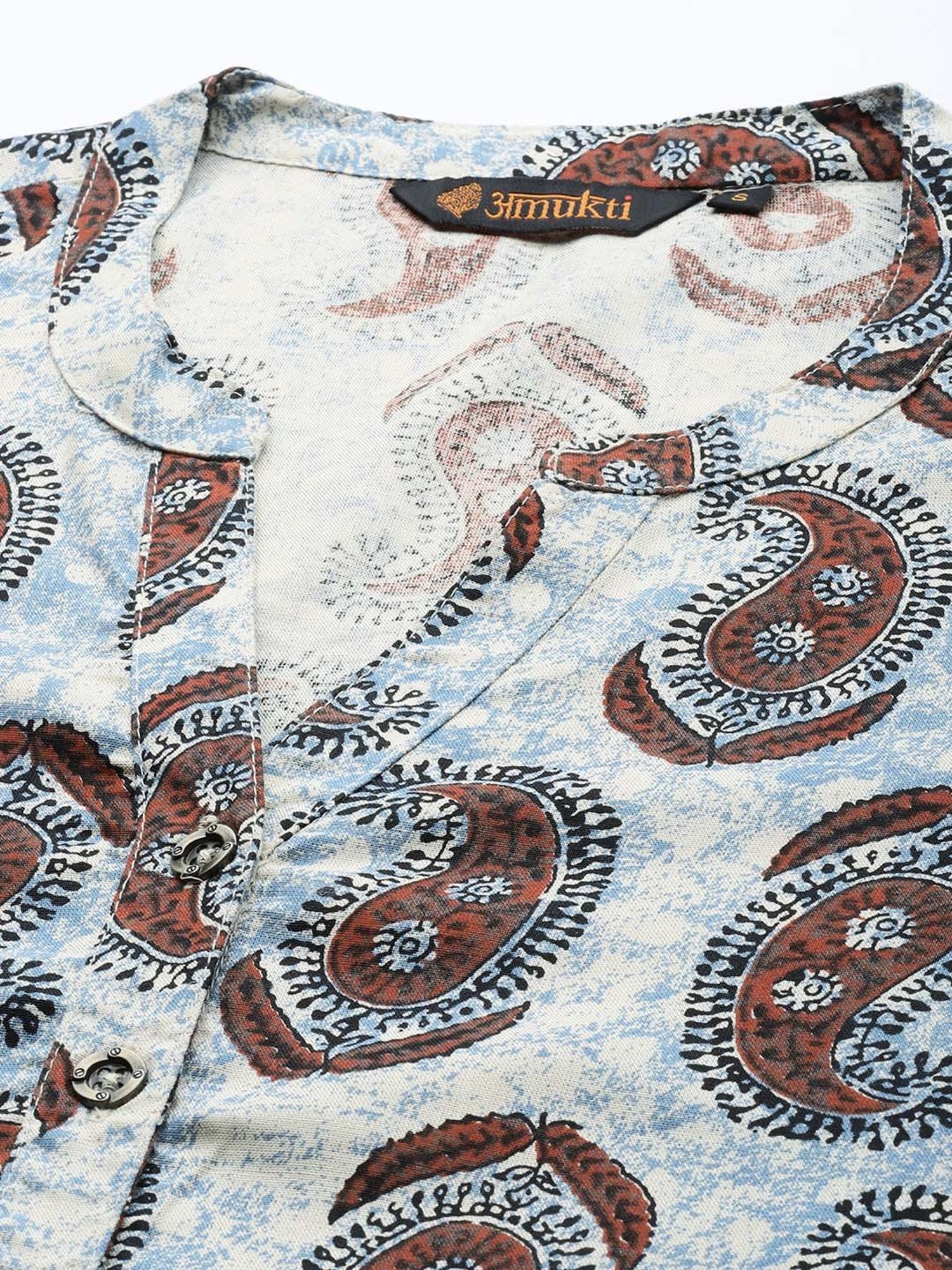 Amukti Blue Printed A Line Kurta