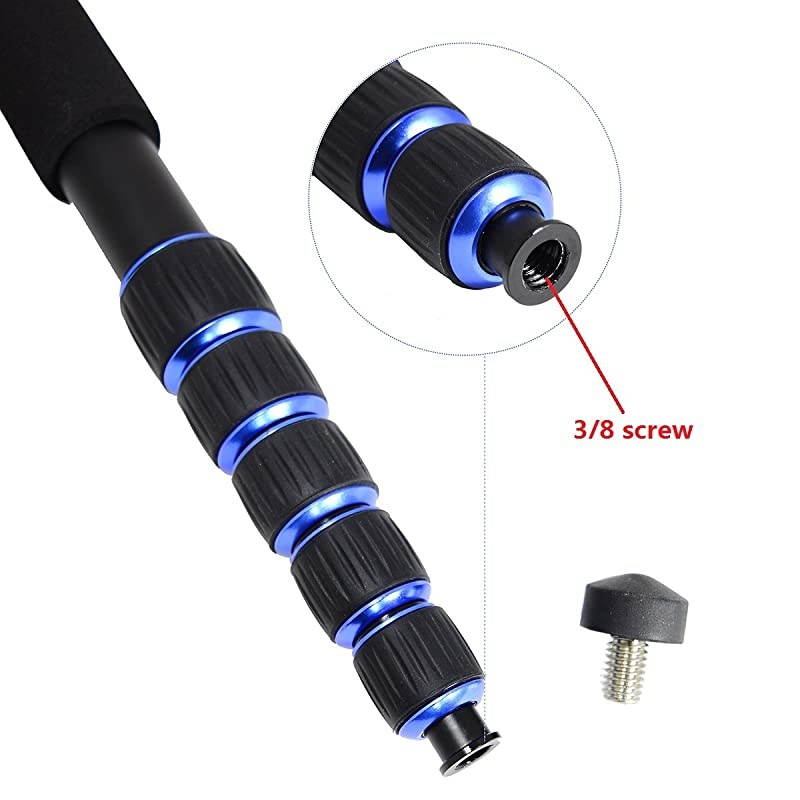 6-Section Monopod Compact Portable Photography Aluminum Alloy Unipod Stick, Max. Load 10kg / 22lbs, Folding Size is only 15-inch (K-266 Blue)