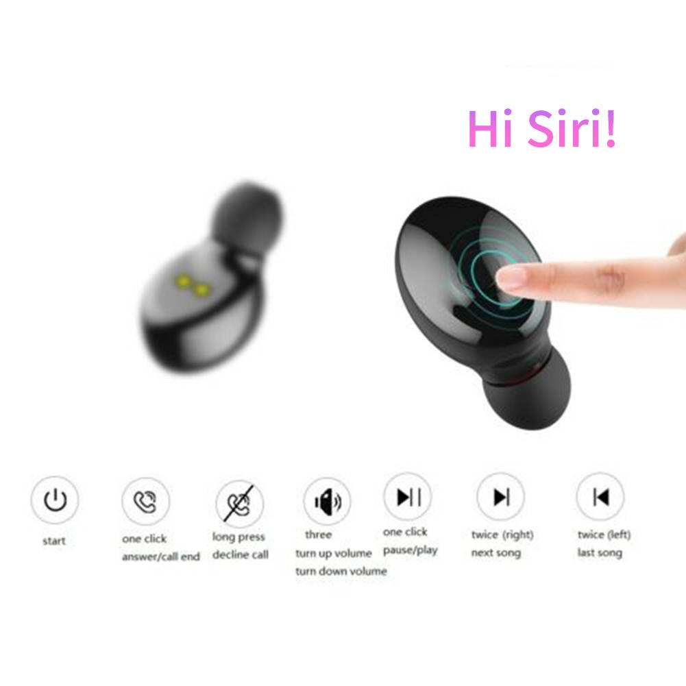 IPX5 TWS Bluetooth 5.0 Wireless Earbuds With 350Amh Charging Case Waterproof TWS Stereo Headphones in-Ear Built-in Mic Headset Premium Sound with Deep Bass for Sport - Black