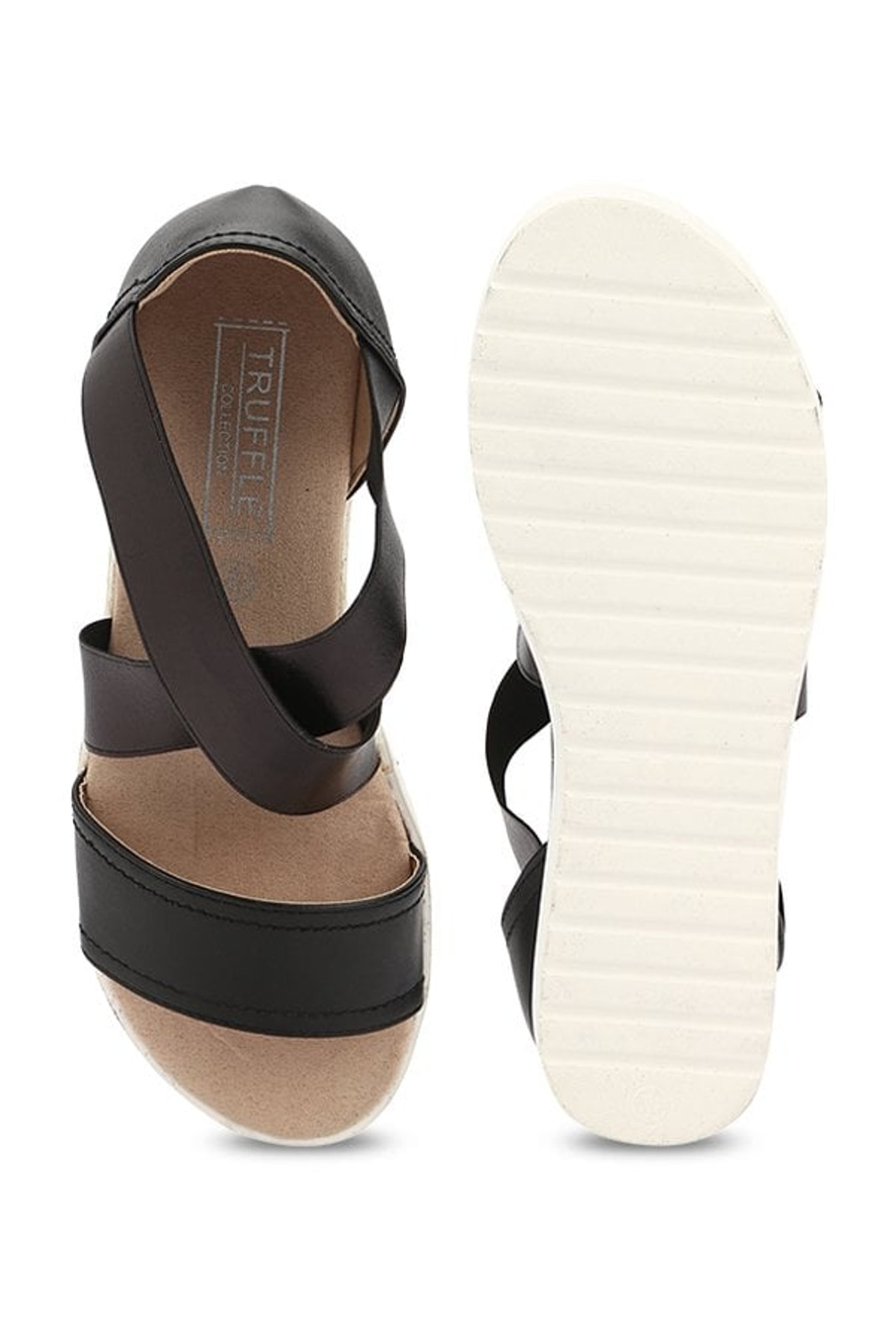 Truffle Collection Black Espadrille Wedges