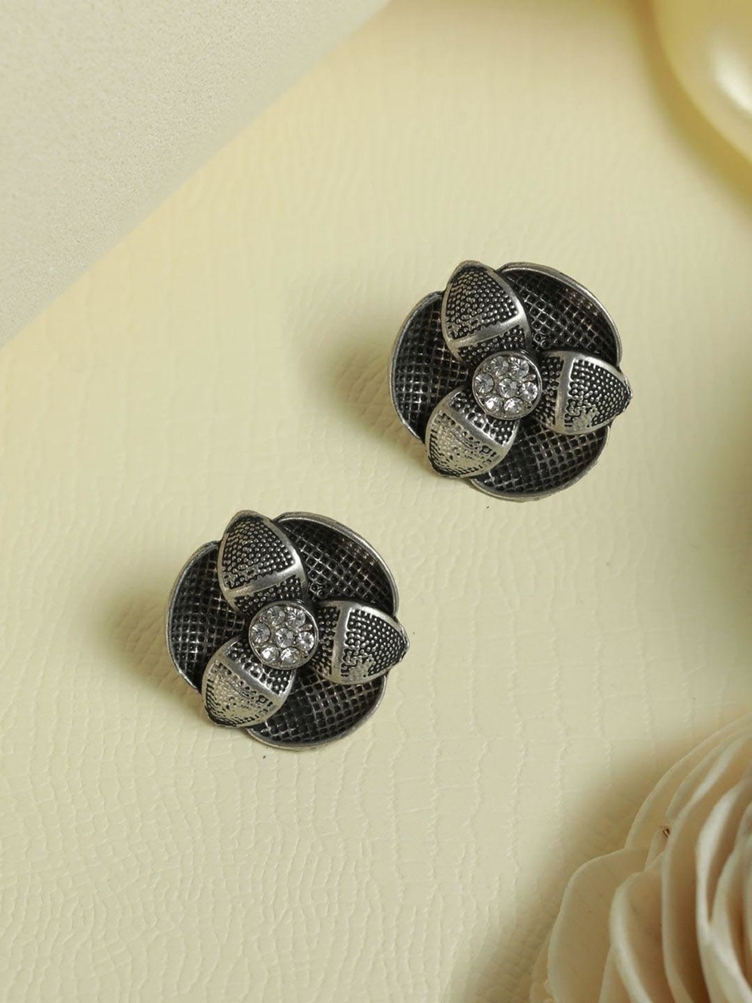 Priyaasi Floral Silver Stud Earrings