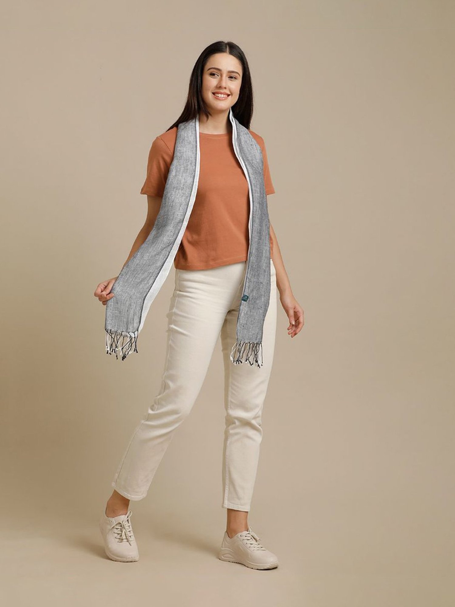 Linen Club Grey Striped Pure Linen Stole