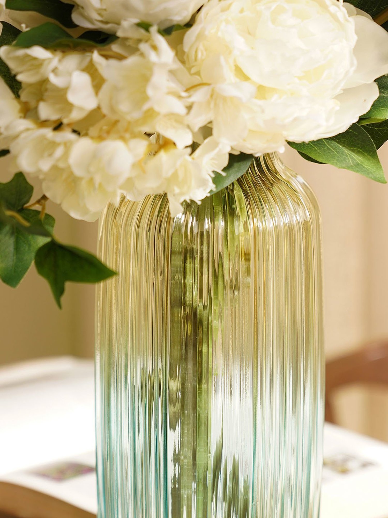 Pure Home and Living Blue & Green Glass Ribbed Vase