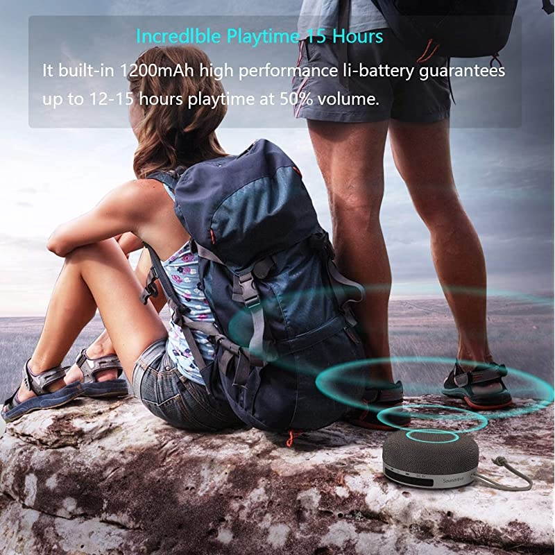 Travel Case Included- 8W Bass  3D Mini Portable Bluetooth Shower Speaker, IPX5 Waterproof Certified, 15H Playtime, Micro SD, Perfect Wireless Water Resistand Speaker for Tablet PC Gift, Grey