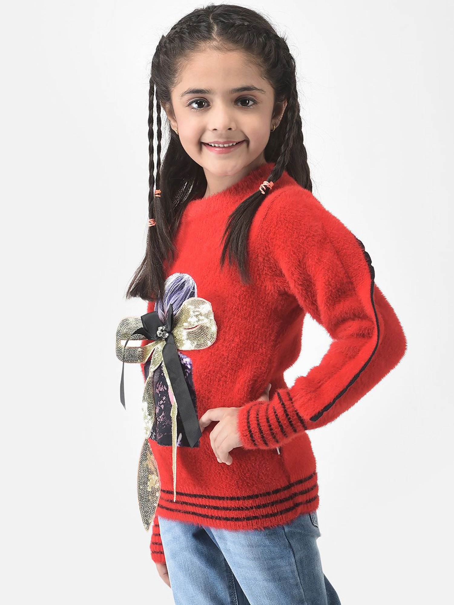 Crimsoune Club Kids Red Applique Full Sleeves Sweater