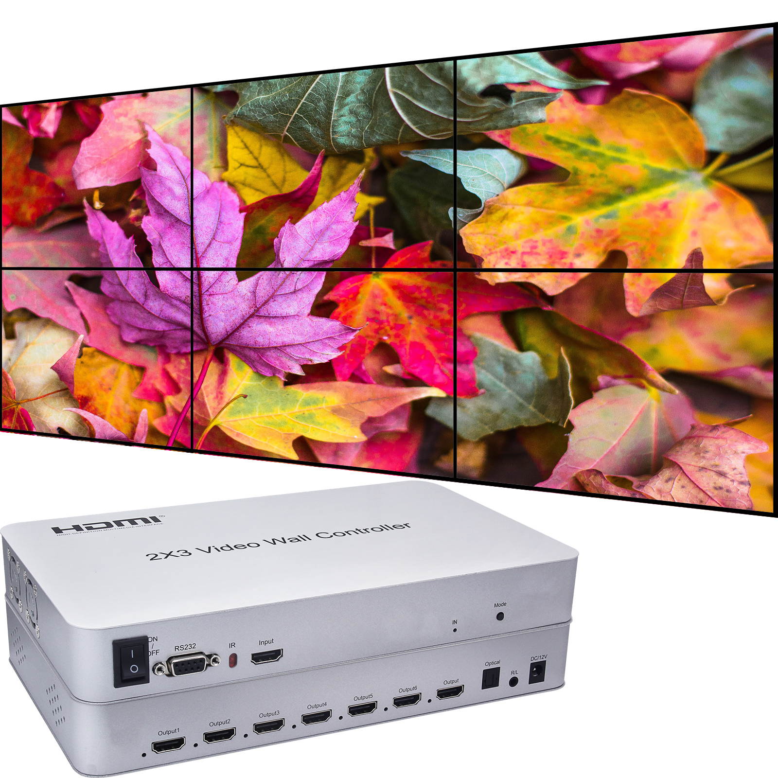 Video Wall Controller 2x3 4K 3840x2160@30Hz Processor HDMI 1.4 HDCP 1.4 Support 1x2,2x1,2x2,2x3 with 1 HDMI Input 6 HDMI Output