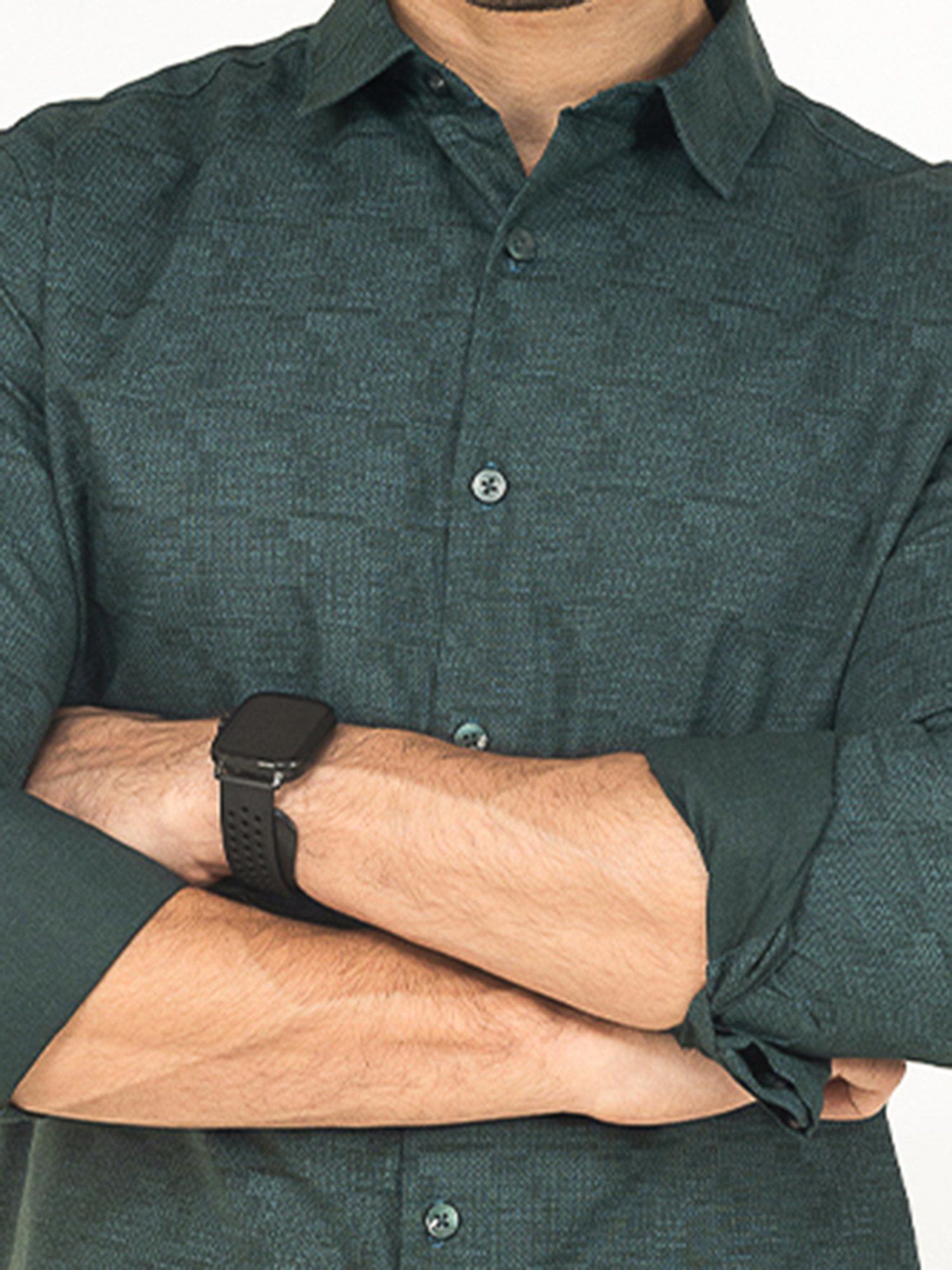 The Bleu Label Teal Slim Fit Self Design Shirt
