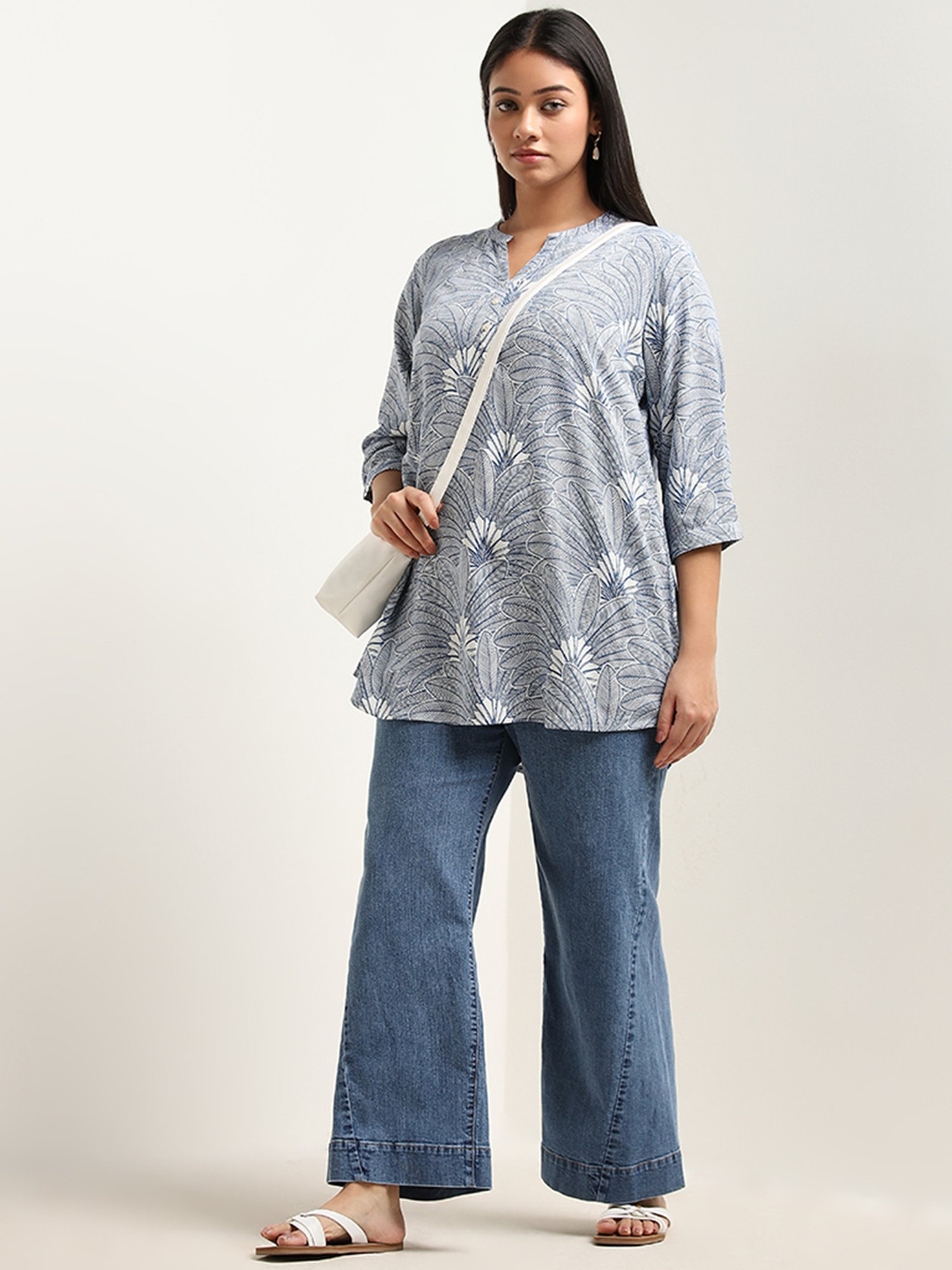 Diza by Westside Indigo Leaf Design Straight Kurti