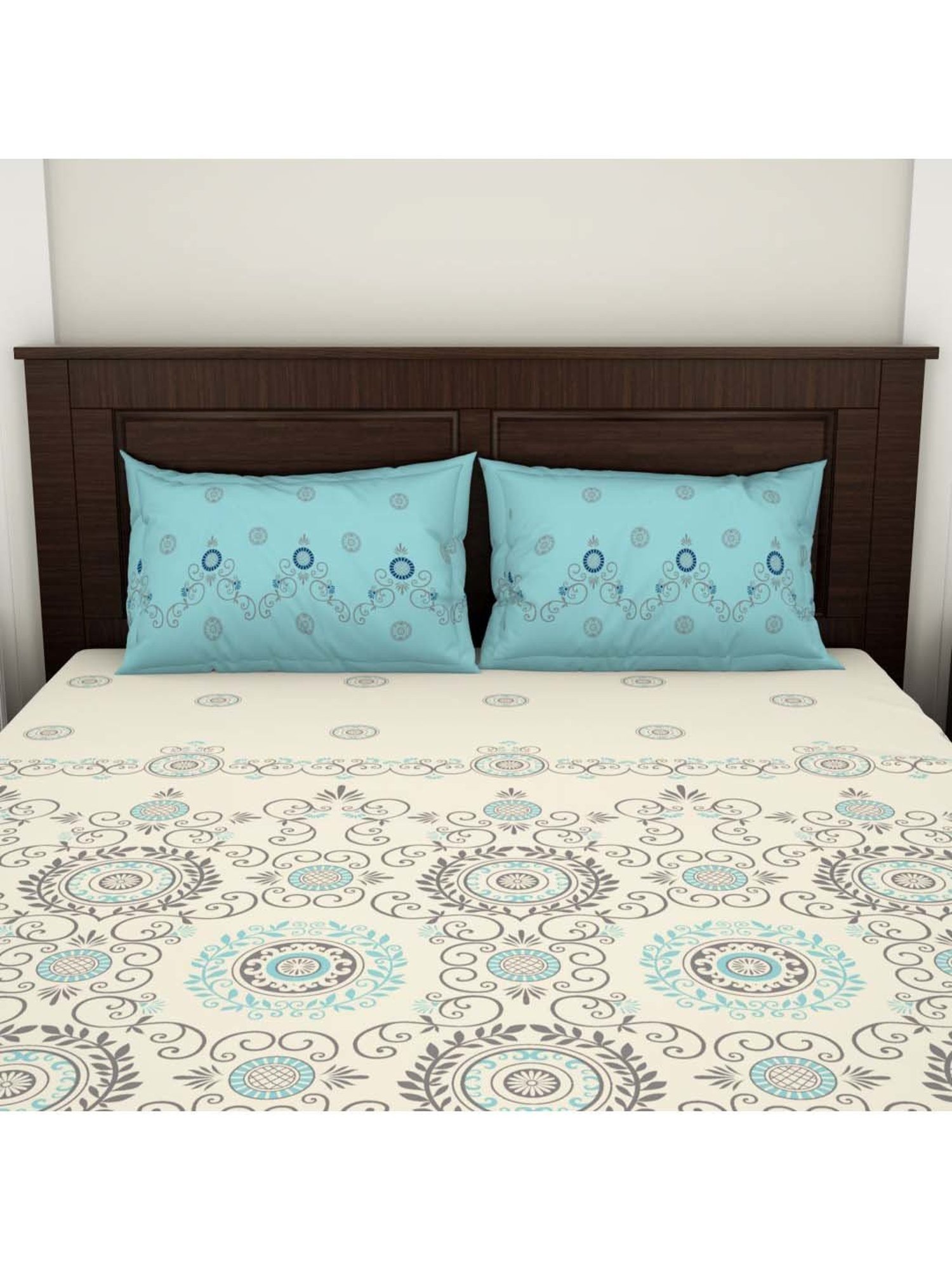 Spaces Vanilla Ice Cotton 144 TC Double Bed Sheet With Pillow Covers