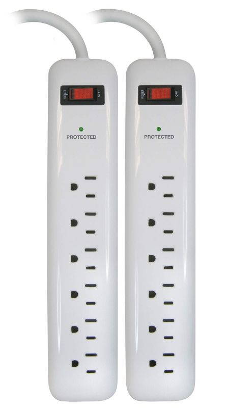 Prime Wire PB2013X2 6-Outlet Surge Protector with 14-3 SJT 1.5 Cord, 2-Pack