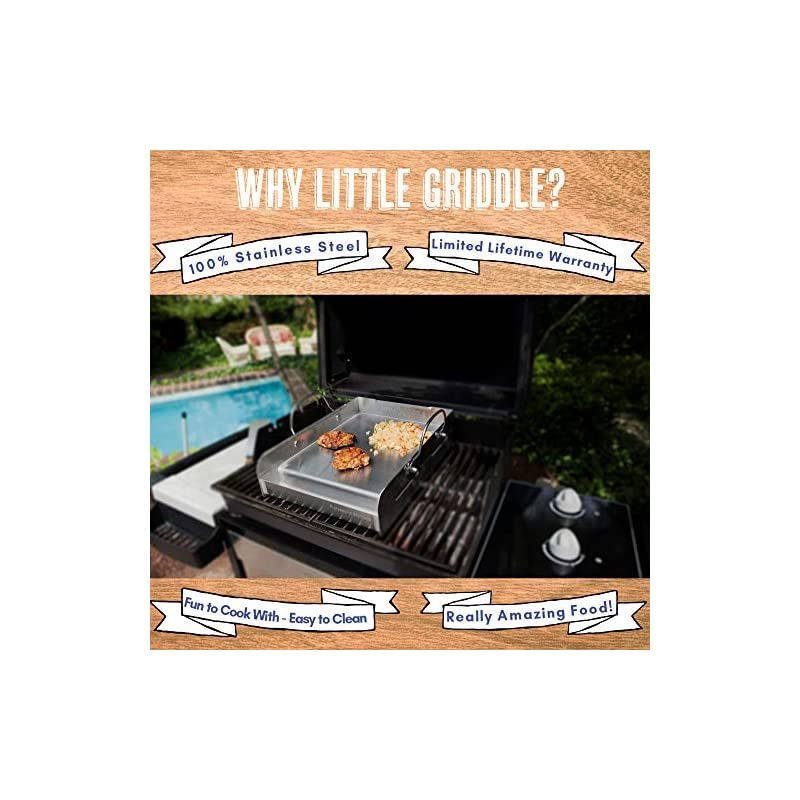 SQ180 100% Stainless Steel Universal Griddle with Even Heating Cross Bracing for Charcoal/Gas Grills, Camping, Tailgating, and Parties (18"x13"x3")