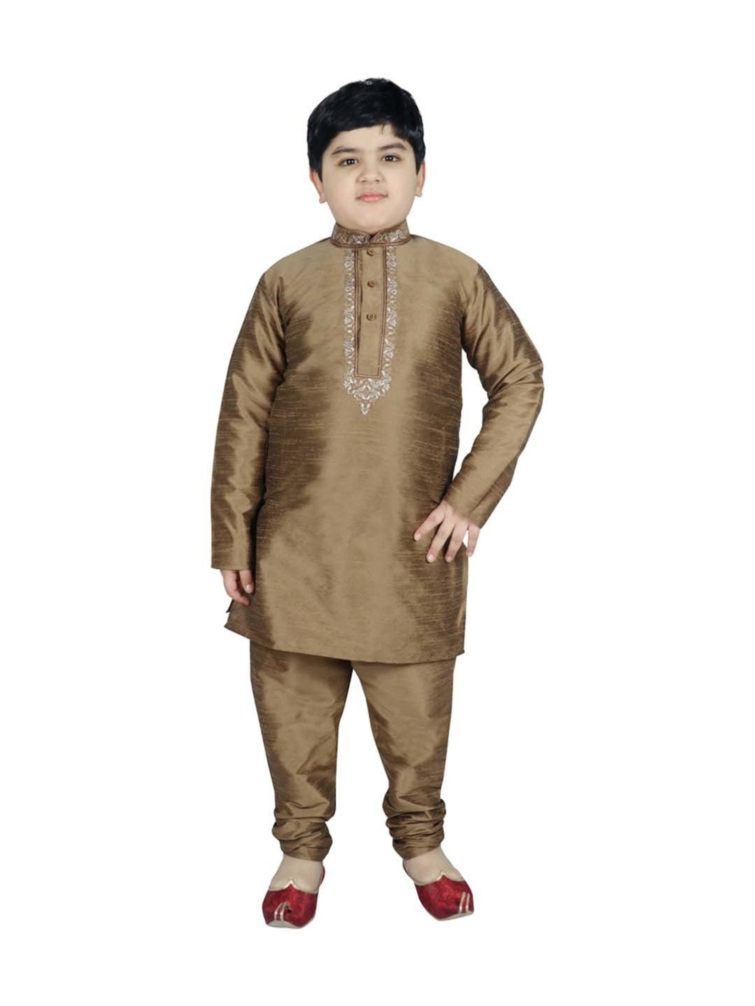 SG Yuvraj Kids Green Embroidered Full Sleeves Kurta Set