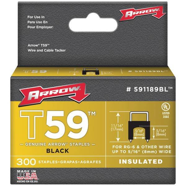 Arrow Fastener 591189bl Black T59 Insulated Staples For Rg59 Quad & Rg6 5/16 X 5/16 300 Pk