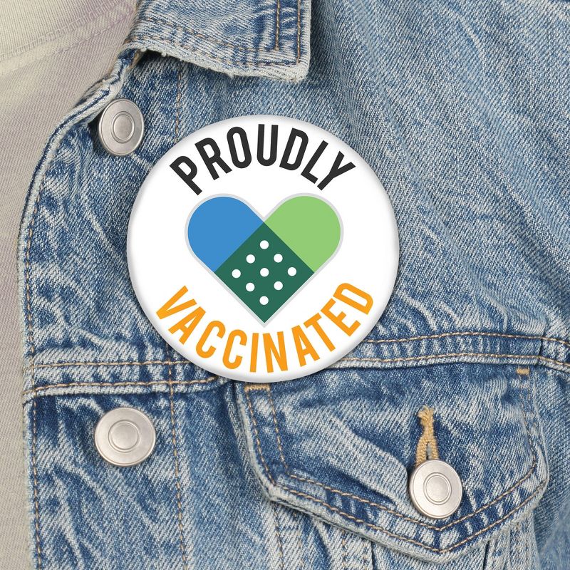 Big Dot of Happiness Proudly Vaccinated - 3 inch Vaccine Badge - Pinback Buttons - Set of 8