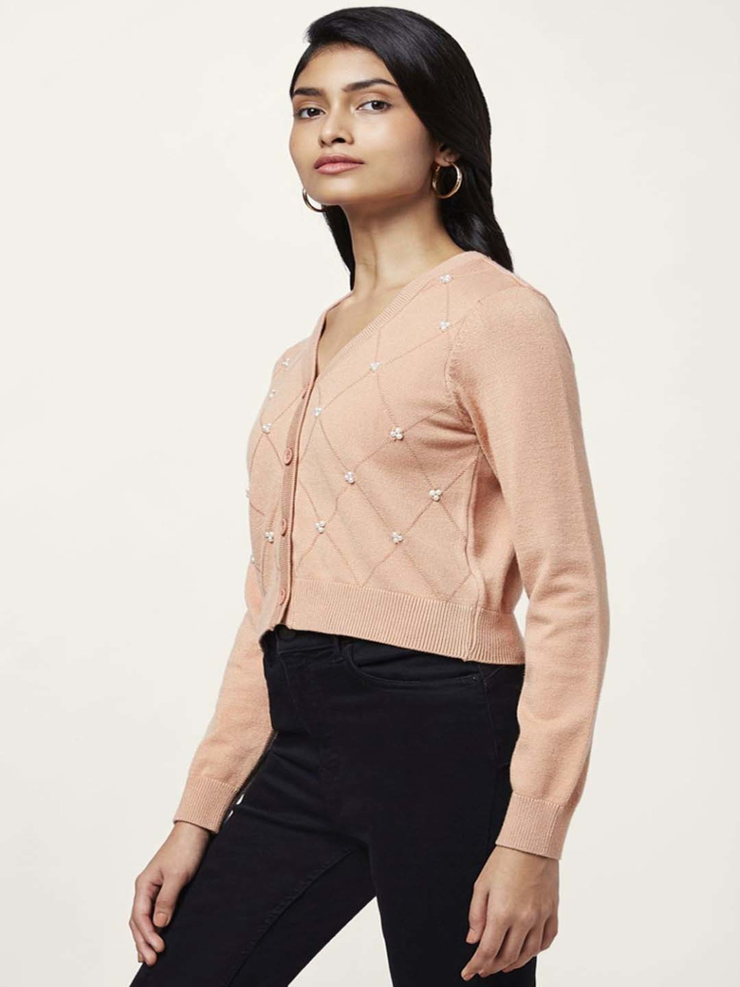 Honey by Pantaloons Peach Embellished Cardigan