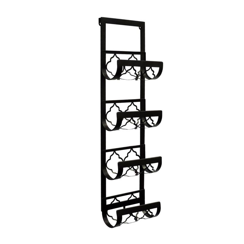 Metal Wall Wine Rack with 4 Bottle Holder Brown - Benzara